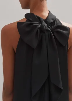 Outlet ME+EM Silk Pussybow Halterneck Top Black