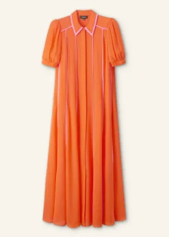 Discount ME+EM Silk Short Sleeve Maxi Dress + Belt Orange Zing/Ultra Pink