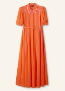 Discount ME+EM Silk Short Sleeve Maxi Dress + Belt Orange Zing/Ultra Pink