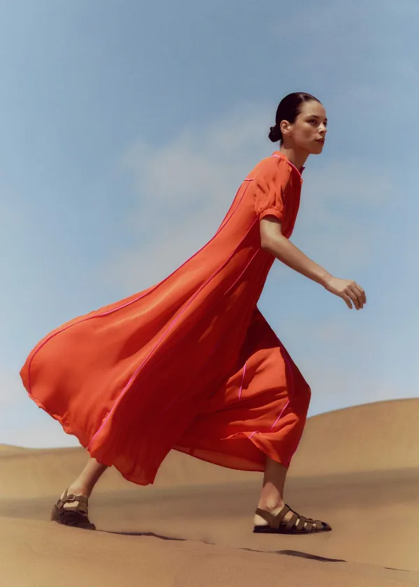 Discount ME+EM Silk Short Sleeve Maxi Dress + Belt Orange Zing/Ultra Pink