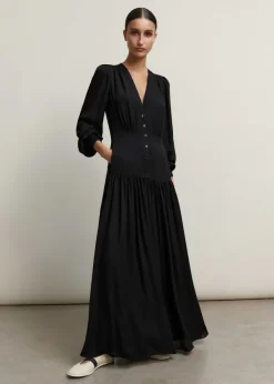 Sale ME+EM Silk Statement V-Neck Maxi Dress + Belt Black