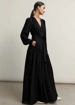 Sale ME+EM Silk Statement V-Neck Maxi Dress + Belt Black