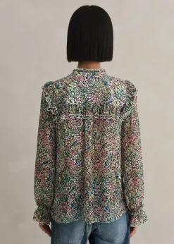 ME+EM Silk-Blend Devor Confetti Print Blouse Cream/Pink/Multi