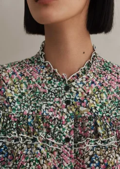 ME+EM Silk-Blend Devor Confetti Print Blouse Cream/Pink/Multi