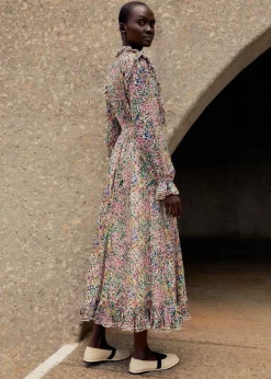 Discount ME+EM Silk-Blend Devor Confetti Print Maxi Dress Cream/Pink/Multi