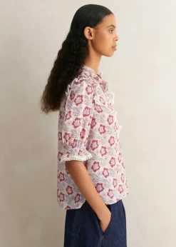 Best ME+EM Silk-Blend Floral Swirl Print Top Light Cream/Purple/Coral