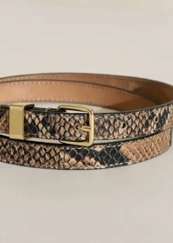 Sale ME+EM Skinny Snake-Embossed Leather Belt Tan