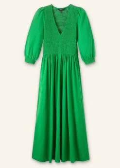 Sale ME+EM Slub Cotton V-Neck Maxi Dress Spring Green