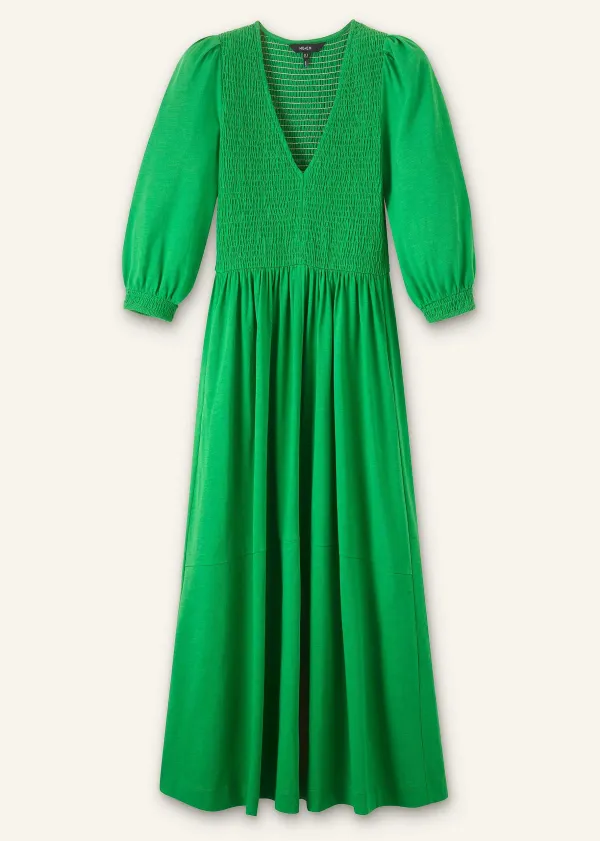 Sale ME+EM Slub Cotton V-Neck Maxi Dress Spring Green