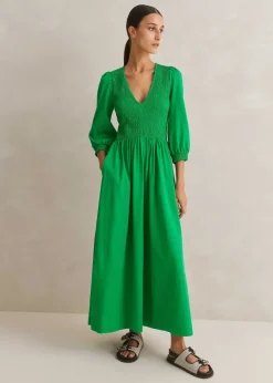 Sale ME+EM Slub Cotton V-Neck Maxi Dress Spring Green
