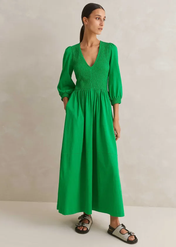 Sale ME+EM Slub Cotton V-Neck Maxi Dress Spring Green