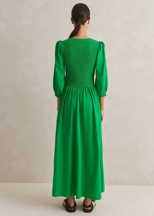 Sale ME+EM Slub Cotton V-Neck Maxi Dress Spring Green