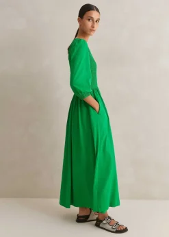 Sale ME+EM Slub Cotton V-Neck Maxi Dress Spring Green