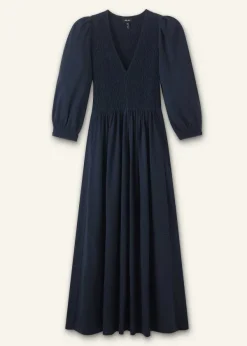 ME+EM Slub Cotton V-Neck Maxi Dress Navy