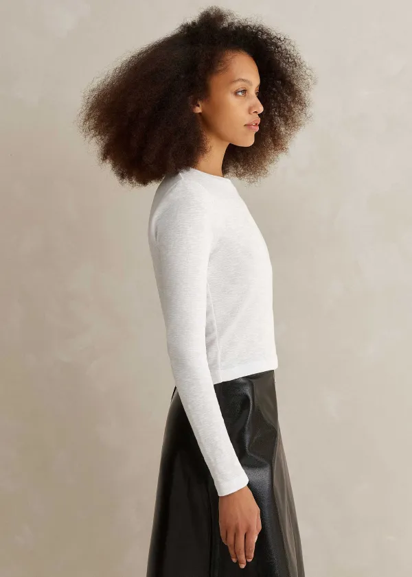 New ME+EM Slub Jersey Crop Crew Neck Top Bright White