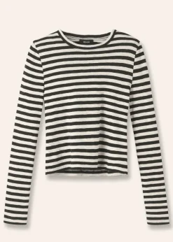 Discount ME+EM Slub Jersey Crop Stripe Crew Neck Top Black/Cream
