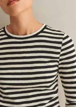 Discount ME+EM Slub Jersey Crop Stripe Crew Neck Top Black/Cream