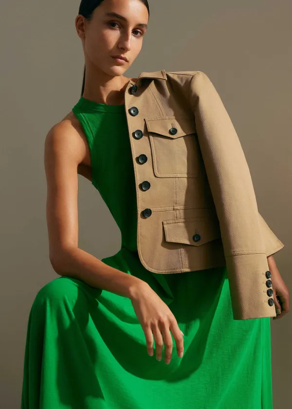 ME+EM Slub Jersey Halterneck Maxi Dress Spring Green