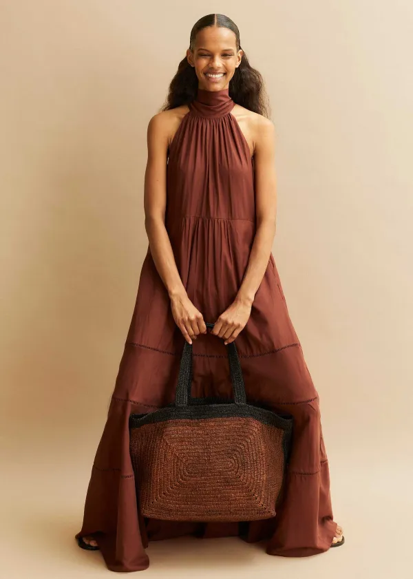 Clearance ME+EM Soft Raffia Tote Cinnamon/Black