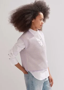 ME+EM Soft-Touch Rib Cotton Knit Vest Dusted Lilac/Fresh Lemon