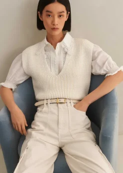 ME+EM Soft-Touch Rib Cotton Knit Vest Soft White/Ecru
