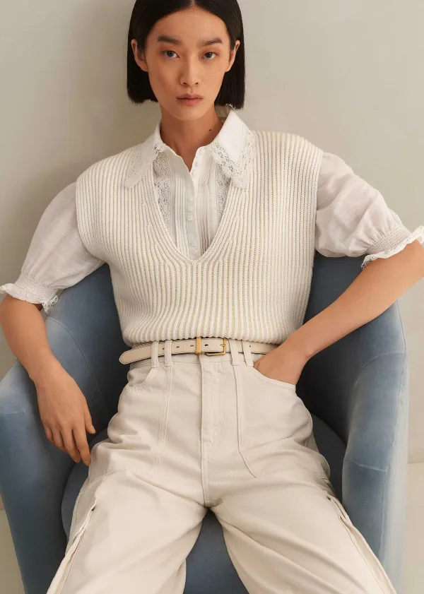 ME+EM Soft-Touch Rib Cotton Knit Vest Soft White/Ecru