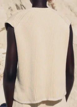 ME+EM Soft-Touch Rib Cotton Knit Vest Soft White/Ecru