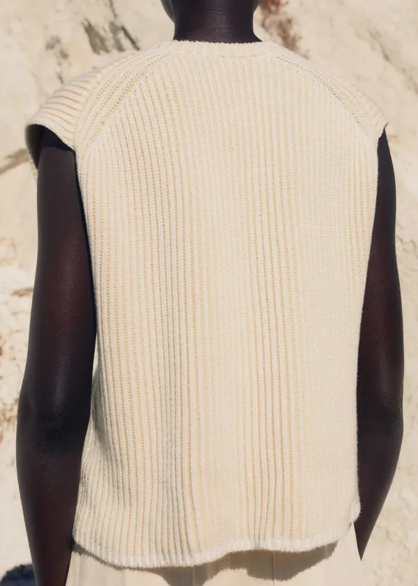 ME+EM Soft-Touch Rib Cotton Knit Vest Soft White/Ecru