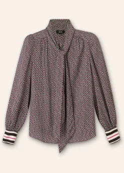 Sale ME+EM Star Flower Print Pussybow Blouse Electric Pink/Black/Beige