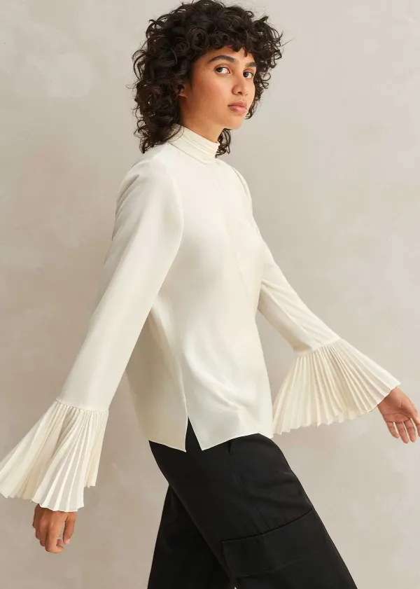 ME+EM Statement Pleat Sleeve Top Light Cream