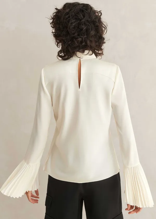 ME+EM Statement Pleat Sleeve Top Light Cream