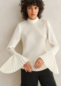 ME+EM Statement Pleat Sleeve Top Light Cream