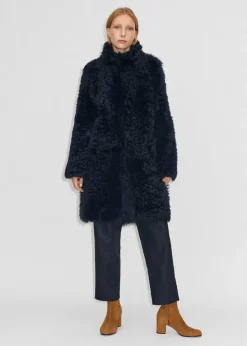 New ME+EM Statement Shearling Coat Navy