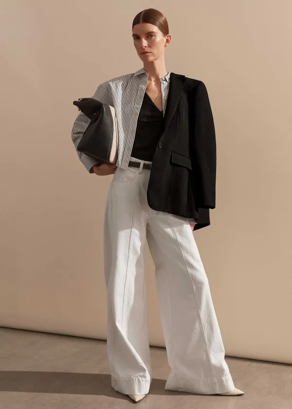 Outlet ME+EM Stripe Boxy Crop Shirt Black/Soft White