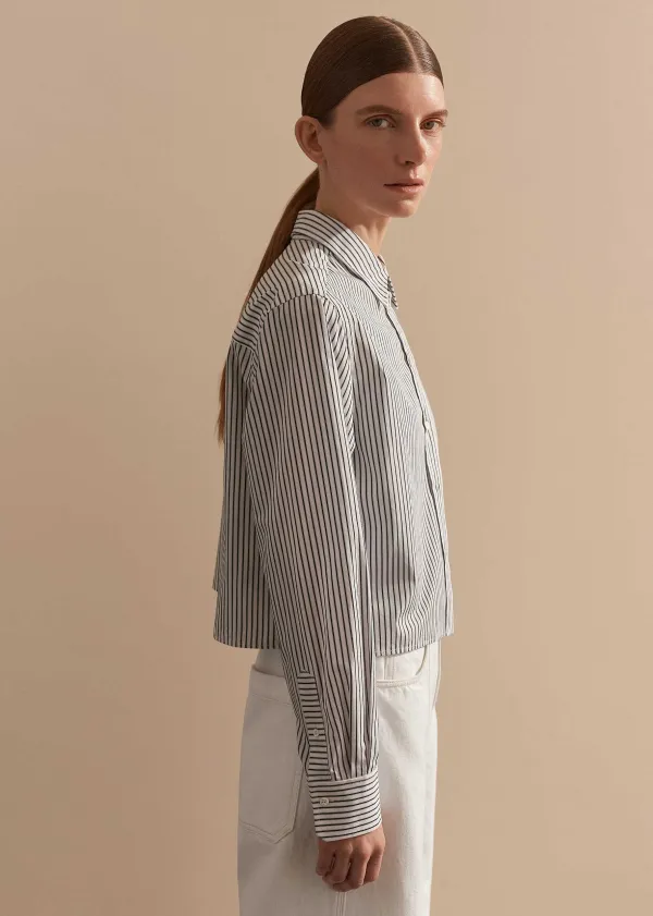 Outlet ME+EM Stripe Boxy Crop Shirt Black/Soft White