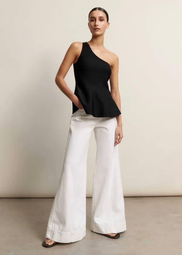 ME+EM Structured One Shoulder Peplum Knit Top Black