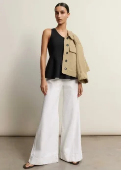 ME+EM Structured One Shoulder Peplum Knit Top Black