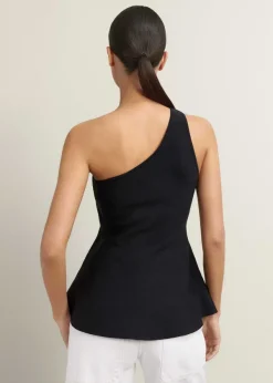 ME+EM Structured One Shoulder Peplum Knit Top Black