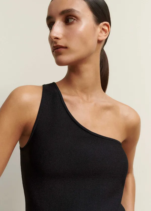 ME+EM Structured One Shoulder Peplum Knit Top Black