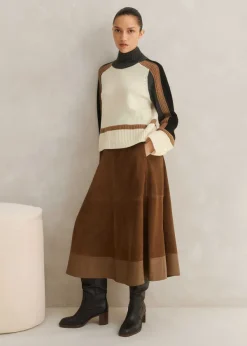 Discount ME+EM Suede Mix High-Waisted Midi Skirt Toffee
