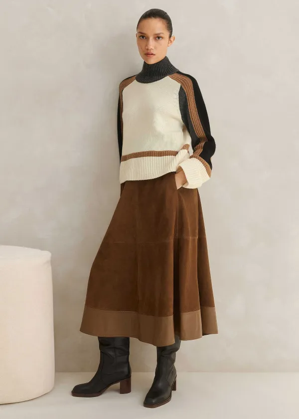 Discount ME+EM Suede Mix High-Waisted Midi Skirt Toffee
