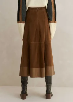 Discount ME+EM Suede Mix High-Waisted Midi Skirt Toffee