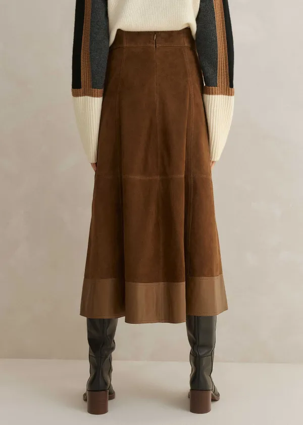 Discount ME+EM Suede Mix High-Waisted Midi Skirt Toffee