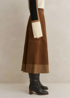 Discount ME+EM Suede Mix High-Waisted Midi Skirt Toffee