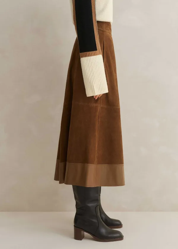 Discount ME+EM Suede Mix High-Waisted Midi Skirt Toffee