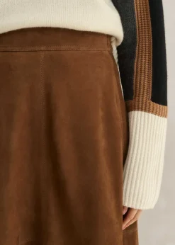 Discount ME+EM Suede Mix High-Waisted Midi Skirt Toffee