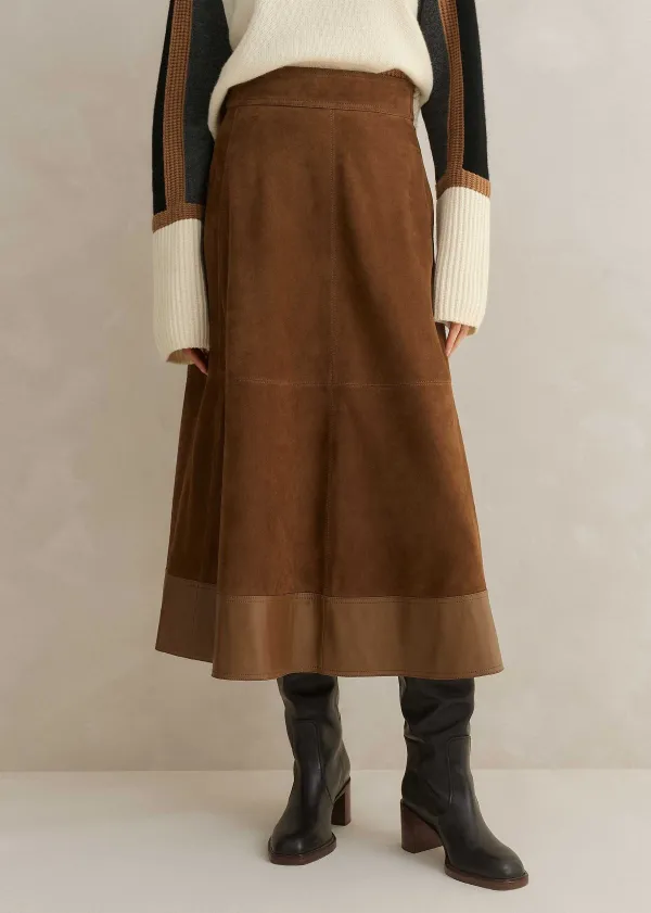 Discount ME+EM Suede Mix High-Waisted Midi Skirt Toffee