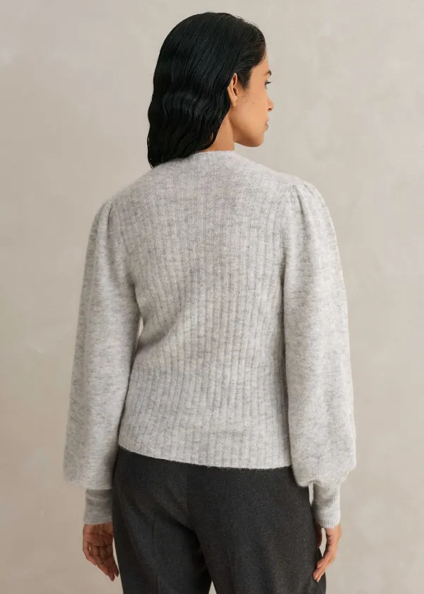 Clearance ME+EM Superfine Alpaca Pouf Sleeve Jumper Silver Grey M Lange