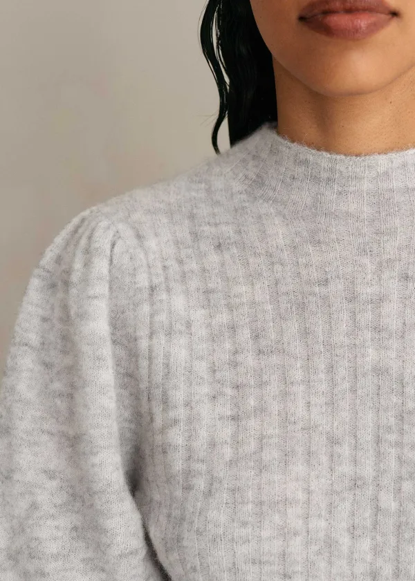 Clearance ME+EM Superfine Alpaca Pouf Sleeve Jumper Silver Grey M Lange