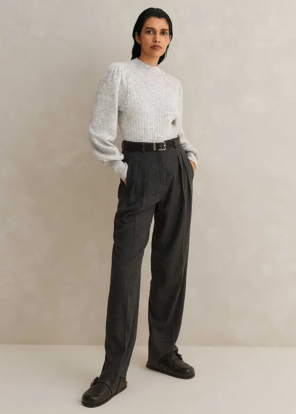 Clearance ME+EM Superfine Alpaca Pouf Sleeve Jumper Silver Grey M Lange